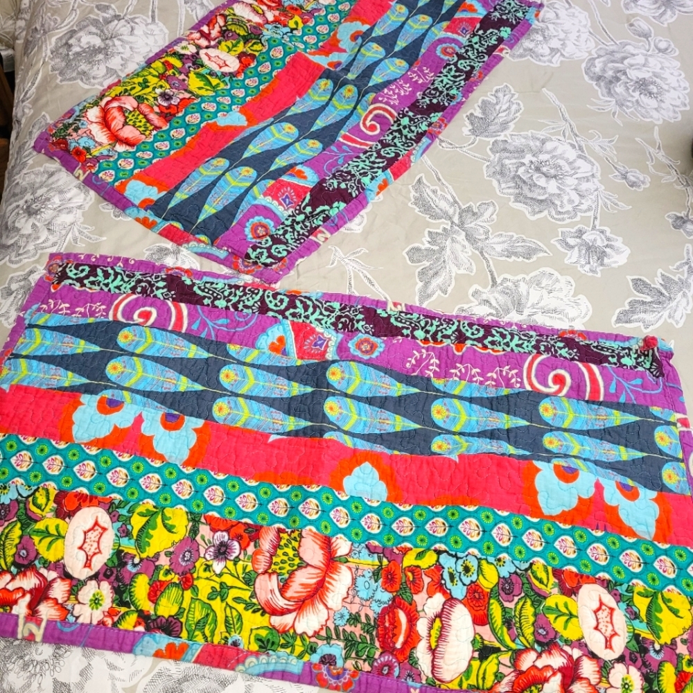 Pair of Boho Colorful Quilted Cotton Patchwork King Pillow Shams - Picture 4 of 6